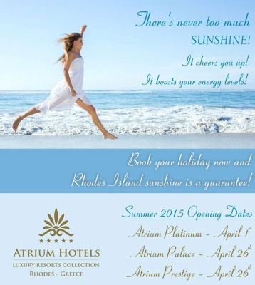 Роскошные отели сети Atruim Hotels открывают сезон на Родосе в апреле